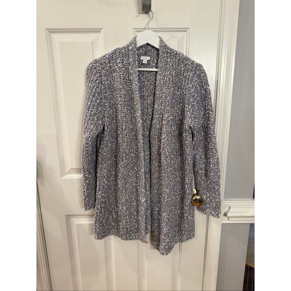 J. Jill Gray & White Chenille Bump Open Front Cardigan Sweater sz S NWOT